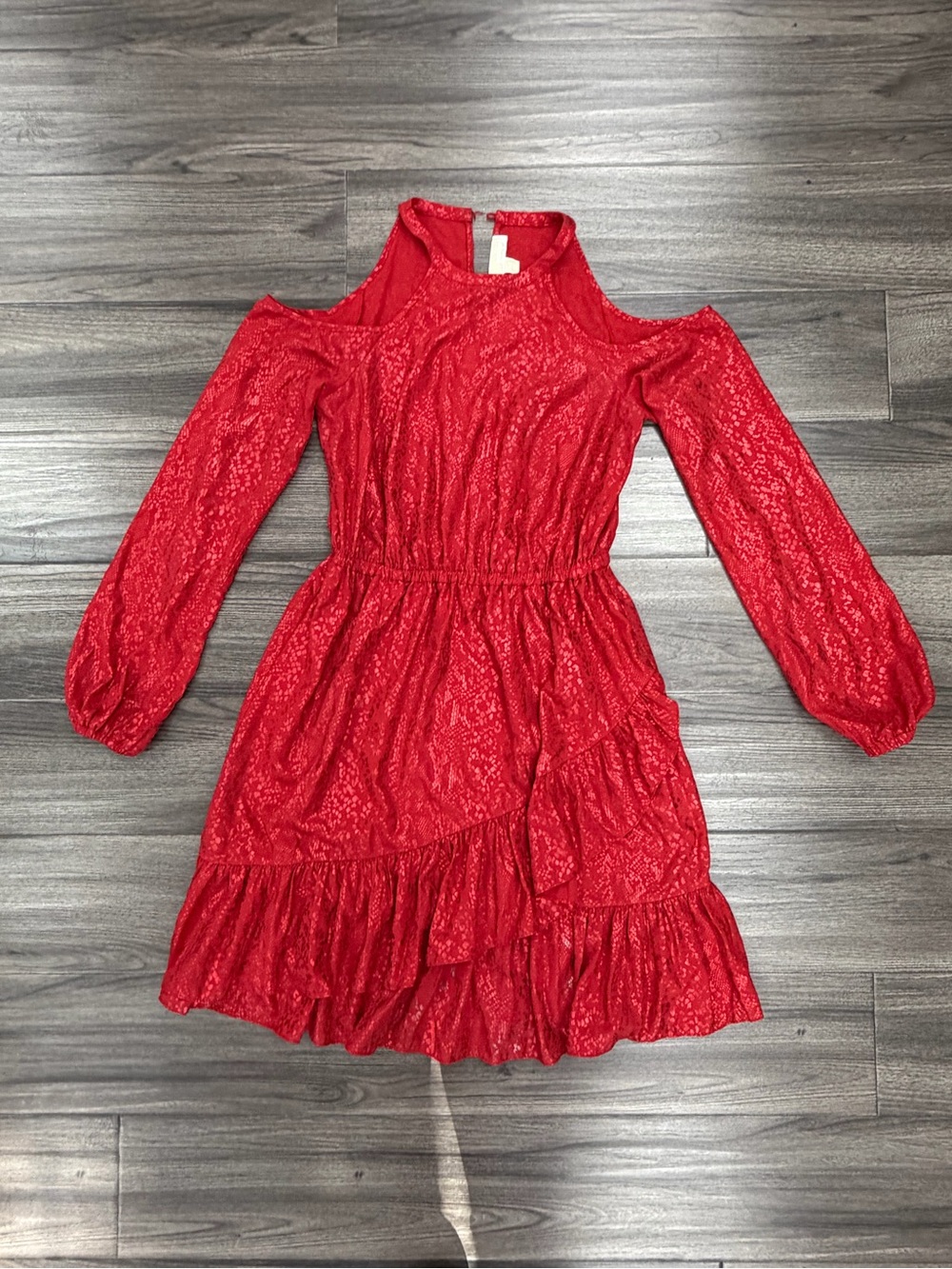 MICHAEL Michael Kors Red Cold-Shoulder Ruffle Mini Dress